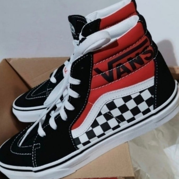 VANS Off The Wall Sk8-Hi Checkered black red Sneaker, Youth 7Y / Women's 8.5 - Picture 10 of 11